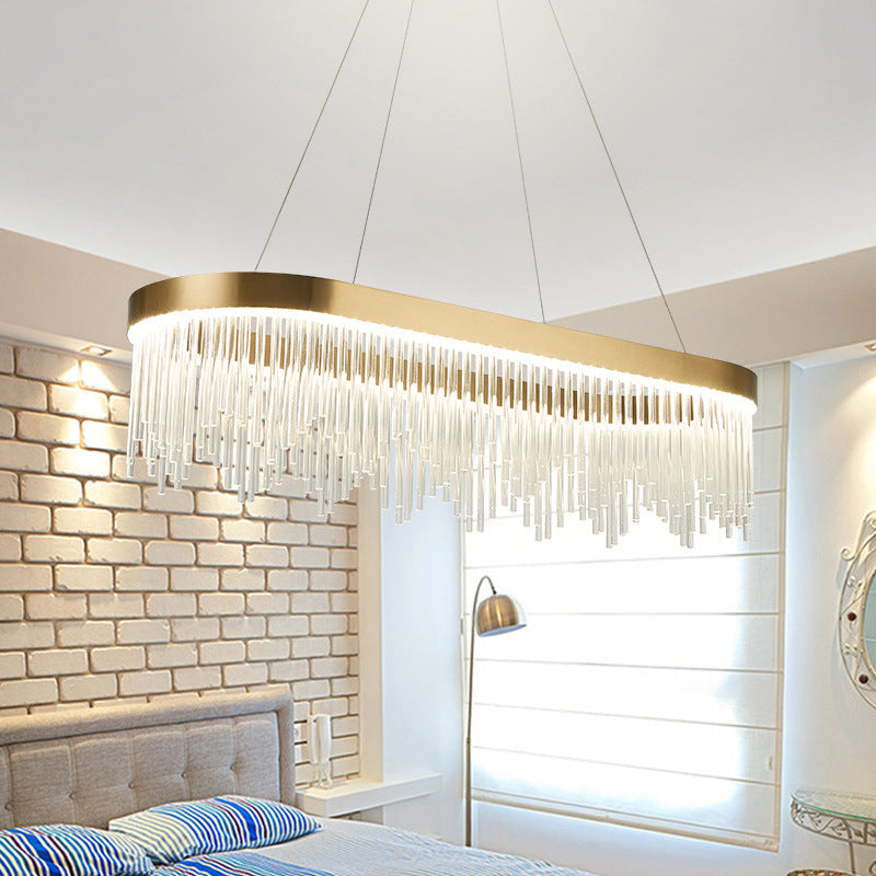 Tubular Chandelier Lamp Modern Crystal LED Brass Pendant Light - Rebooters