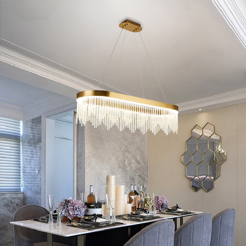 Tubular Chandelier Lamp Modern Crystal LED Brass Pendant Light - Rebooters