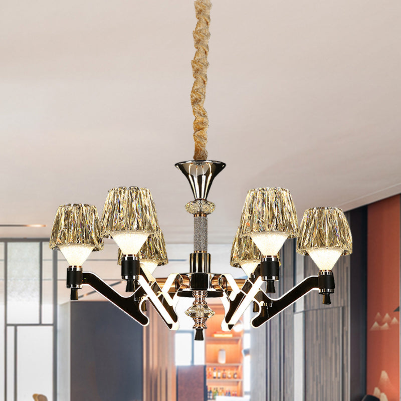 Cone Hanging Chandelier Modern Crystal 6 Lights Chrome Pendant - Rebooters