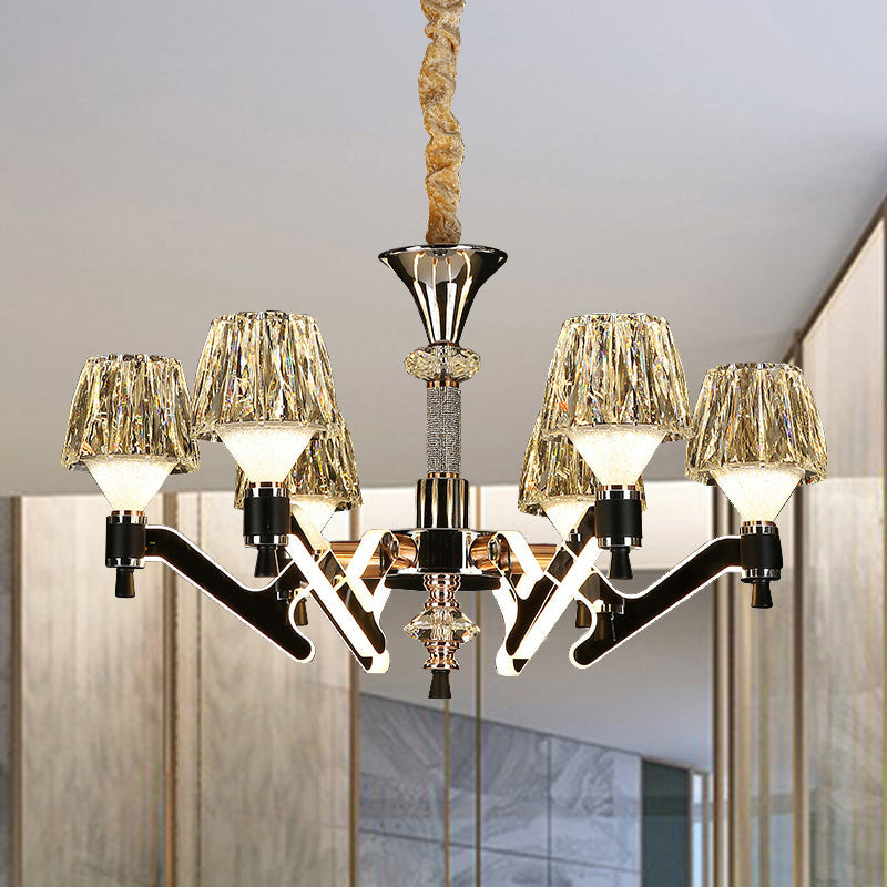 Cone Hanging Chandelier Modern Crystal 6 Lights Chrome Pendant - Rebooters