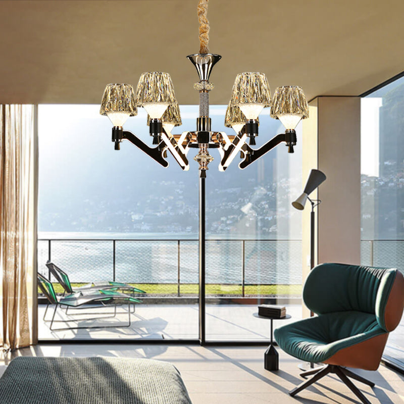 Cone Hanging Chandelier Modern Crystal 6 Lights Chrome Pendant - Rebooters