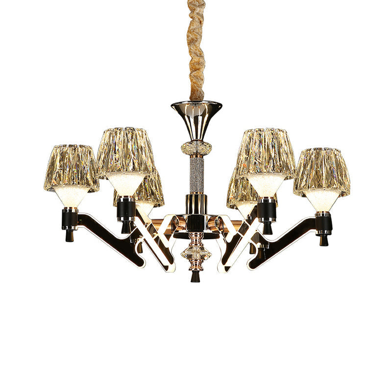Cone Hanging Chandelier Modern Crystal 6 Lights Chrome Pendant - Rebooters