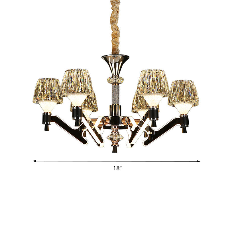 Cone Hanging Chandelier Modern Crystal 6 Lights Chrome Pendant - Rebooters