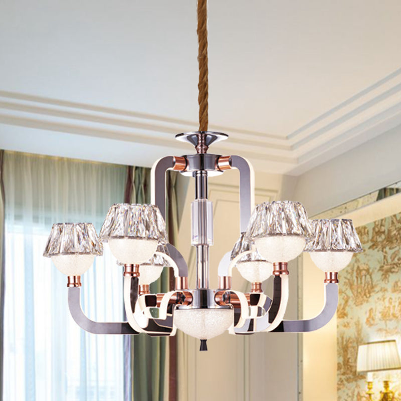 Conical Chandelier Lighting Crystal 6 Lights Bedroom Lamp Chrome - Rebooters