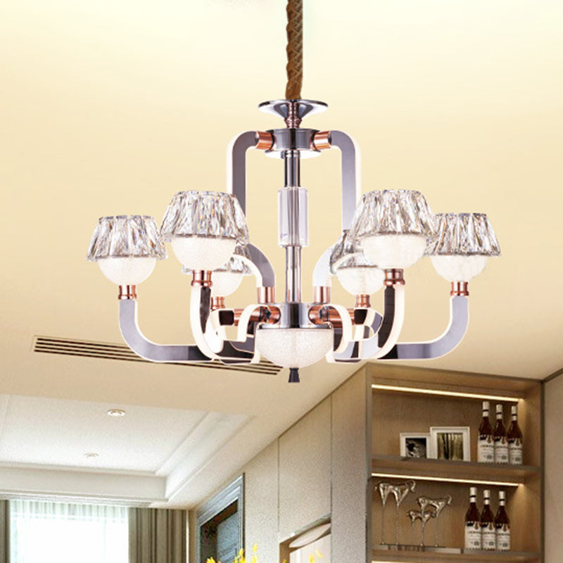 Conical Chandelier Lighting Crystal 6 Lights Bedroom Lamp Chrome - Rebooters
