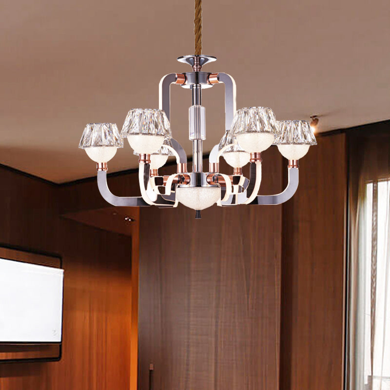 Conical Chandelier Lighting Crystal 6 Lights Bedroom Lamp Chrome - Rebooters