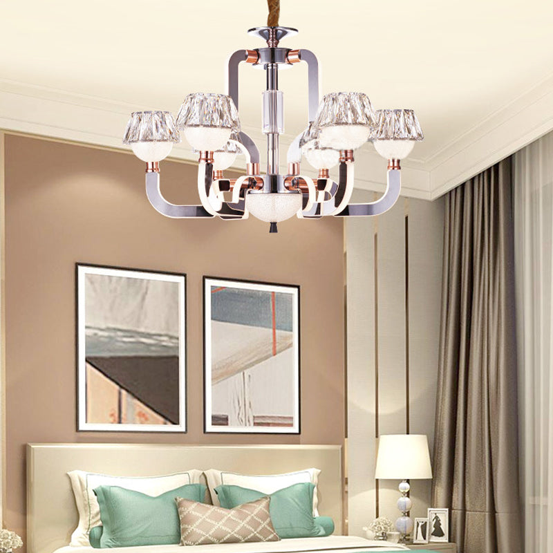 Conical Chandelier Lighting Crystal 6 Lights Bedroom Lamp Chrome - Rebooters