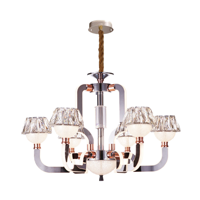 Conical Chandelier Lighting Crystal 6 Lights Bedroom Lamp Chrome - Rebooters
