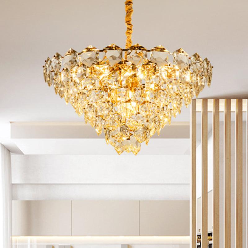 Simple Tapered Hexagon Crystal Hanging Lamp 8 Lights Chandelier - Rebooters