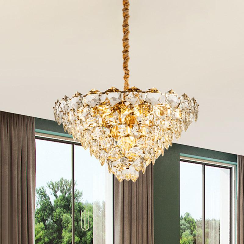 Simple Tapered Hexagon Crystal Hanging Lamp 8 Lights Chandelier - Rebooters