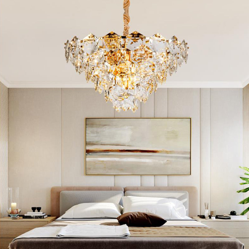 Simple Tapered Hexagon Crystal Hanging Lamp 8 Lights Chandelier - Rebooters