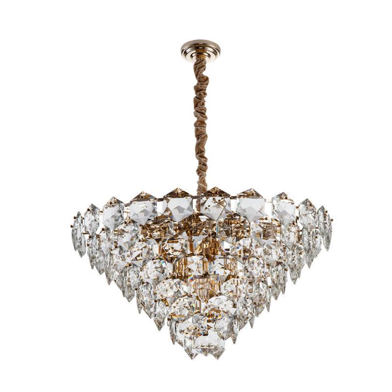 Simple Tapered Hexagon Crystal Hanging Lamp 8 Lights Chandelier - Rebooters