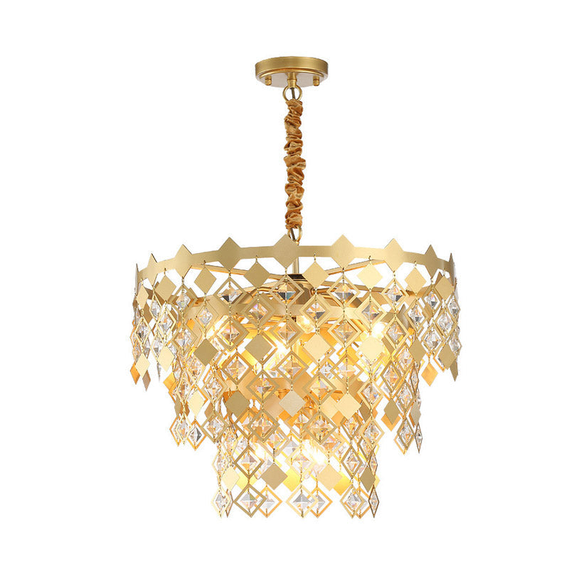 3 Tiers Dining Room Chandelier Light K9 Crystal 6 Heads Gold - Rebooters