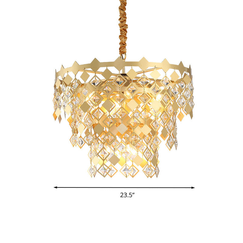 3 Tiers Dining Room Chandelier Light K9 Crystal 6 Heads Gold - Rebooters