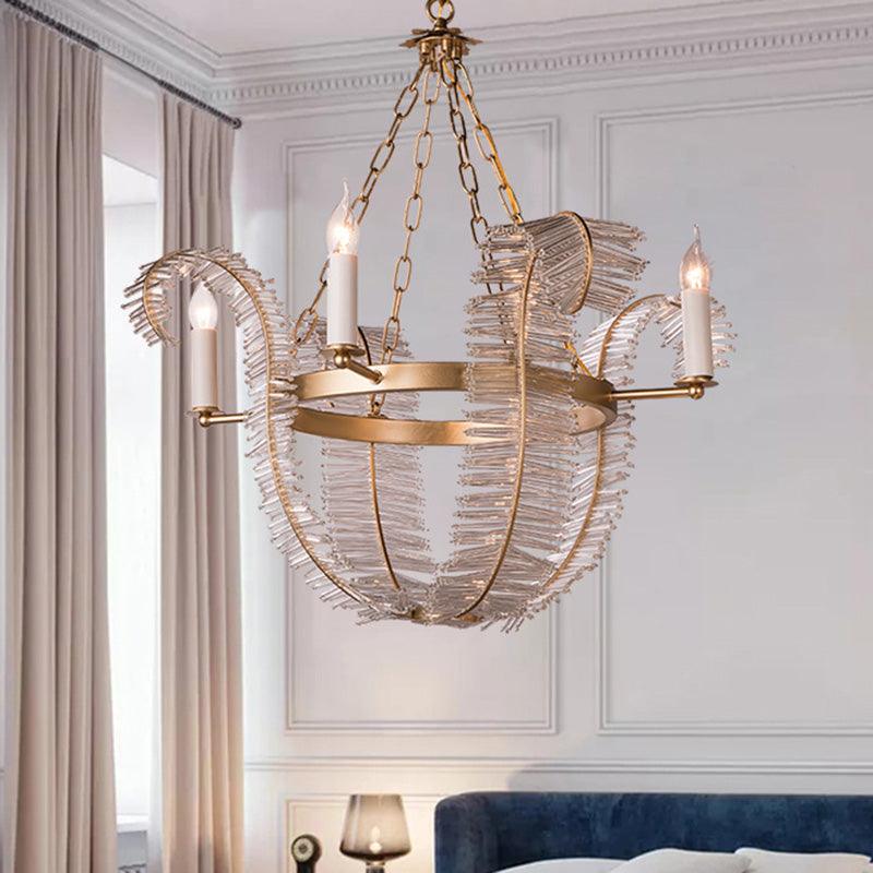 Crystal Candle-Style Hanging Chandelier Simple 4 Lights Brass Pendant Lighting - Rebooters