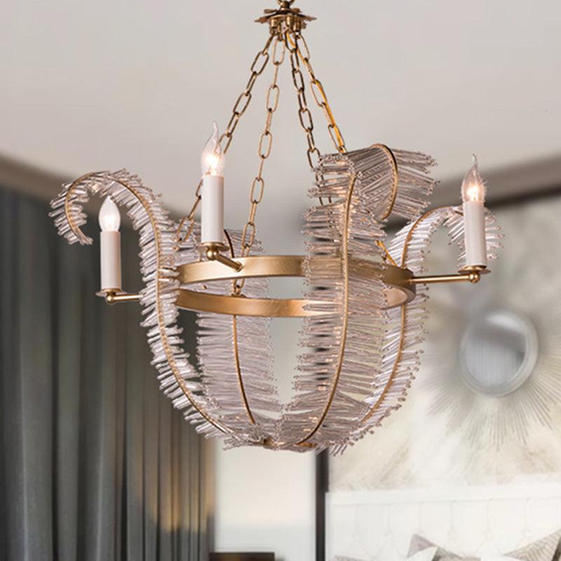 Crystal Candle-Style Hanging Chandelier Simple 4 Lights Brass Pendant Lighting - Rebooters