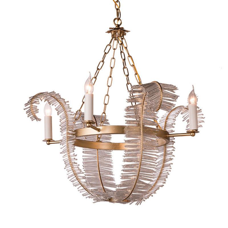 Crystal Candle-Style Hanging Chandelier Simple 4 Lights Brass Pendant Lighting - Rebooters