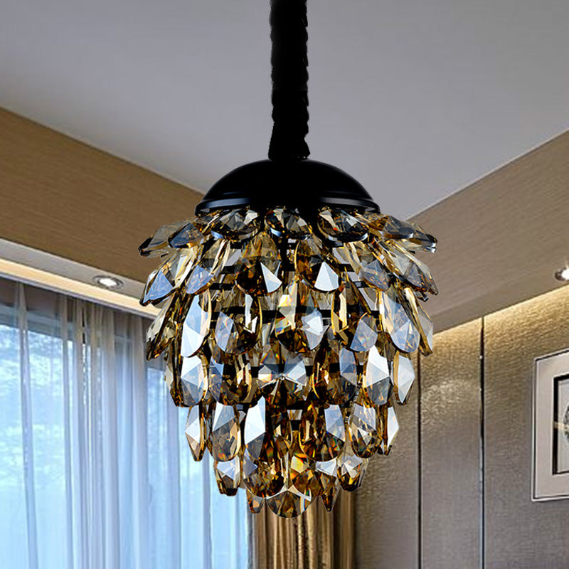 Pinecone Crystal Ceiling Pendant Light Modern Style 2 Lights Black Gold Chandelier - Rebooters