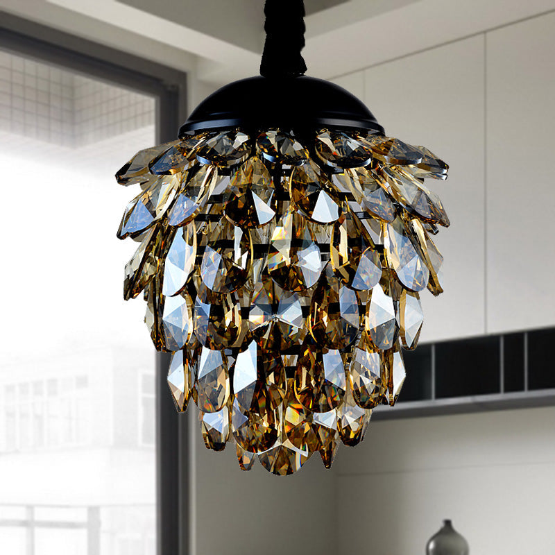 Pinecone Crystal Ceiling Pendant Light Modern Style 2 Lights Black Gold Chandelier - Rebooters