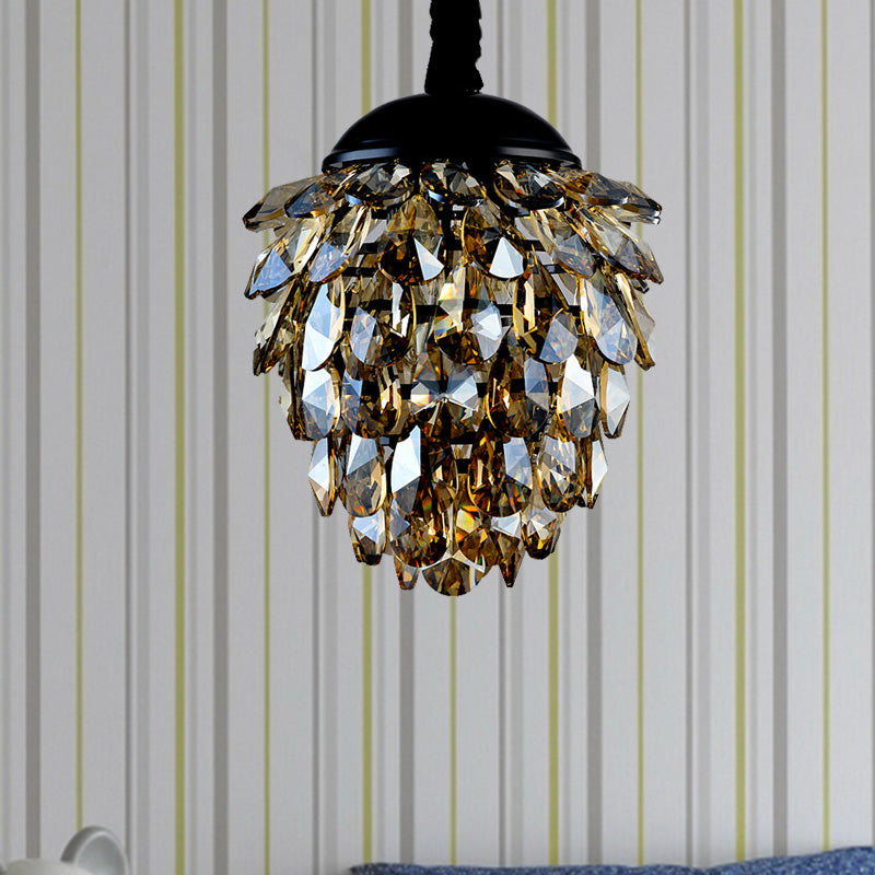 Pinecone Crystal Ceiling Pendant Light Modern Style 2 Lights Black Gold Chandelier - Rebooters