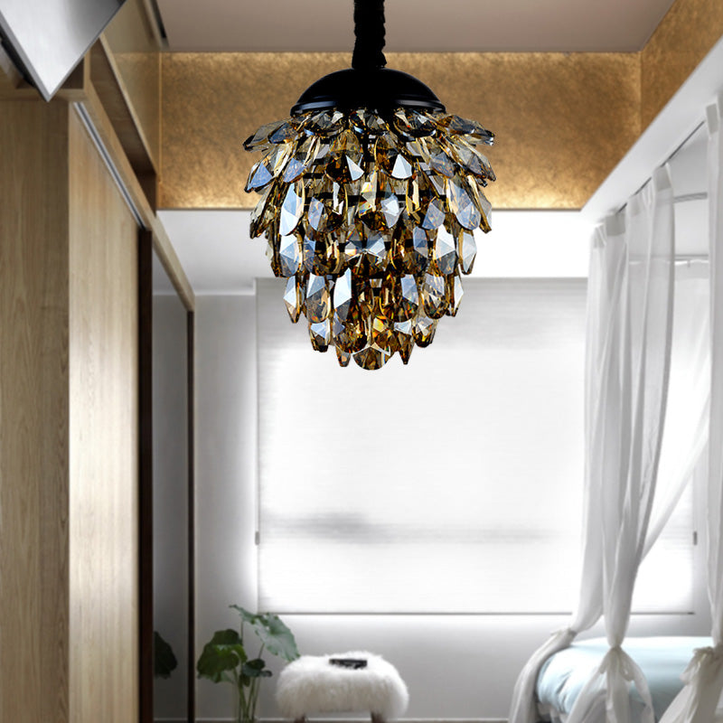 Pinecone Crystal Ceiling Pendant Light Modern Style 2 Lights Black Gold Chandelier - Rebooters