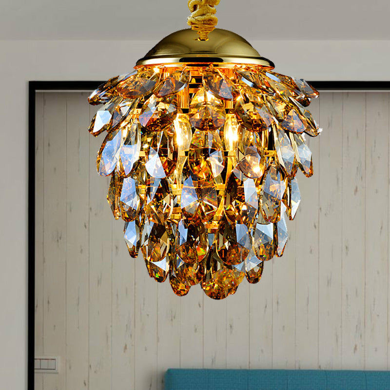 Pinecone Crystal Ceiling Pendant Light Modern Style 2 Lights Black Gold Chandelier - Rebooters