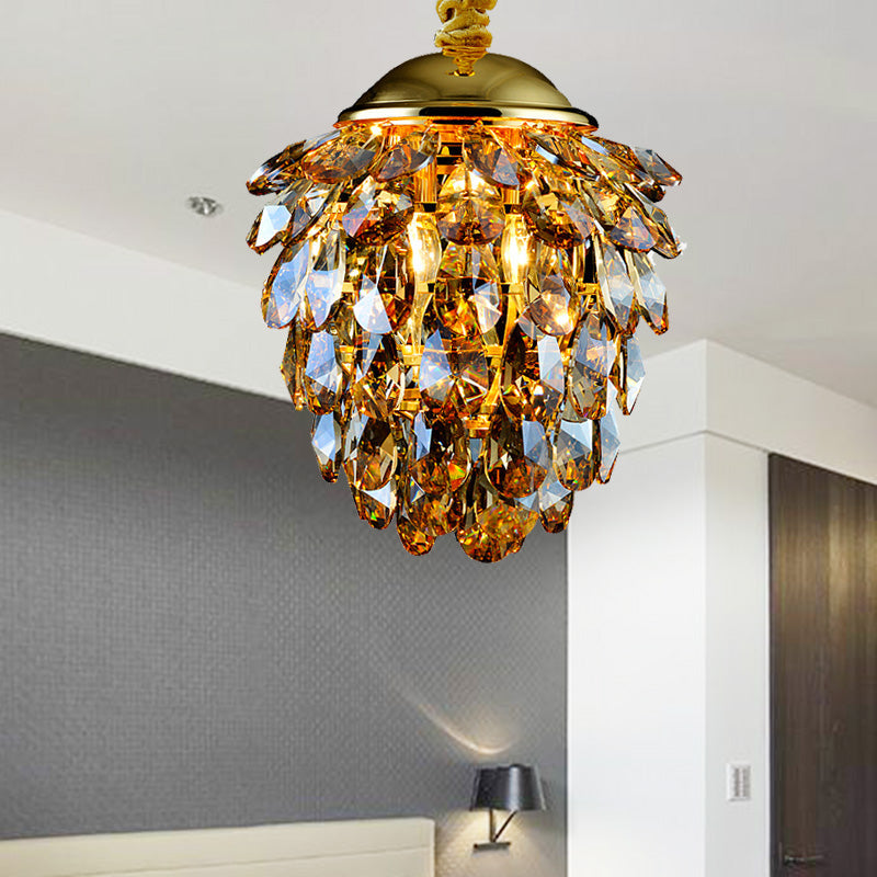 Pinecone Crystal Ceiling Pendant Light Modern Style 2 Lights Black Gold Chandelier - Rebooters