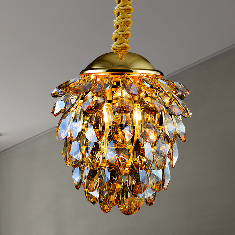 Pinecone Crystal Ceiling Pendant Light Modern Style 2 Lights Black Gold Chandelier - Rebooters