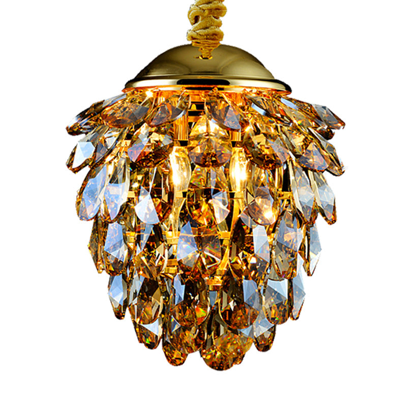 Pinecone Crystal Ceiling Pendant Light Modern Style 2 Lights Black Gold Chandelier - Rebooters