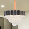 Layered Chandelier Lighting Fixture Minimalist Crystal 22 Lights Black Hanging Pendant Light - Rebooters