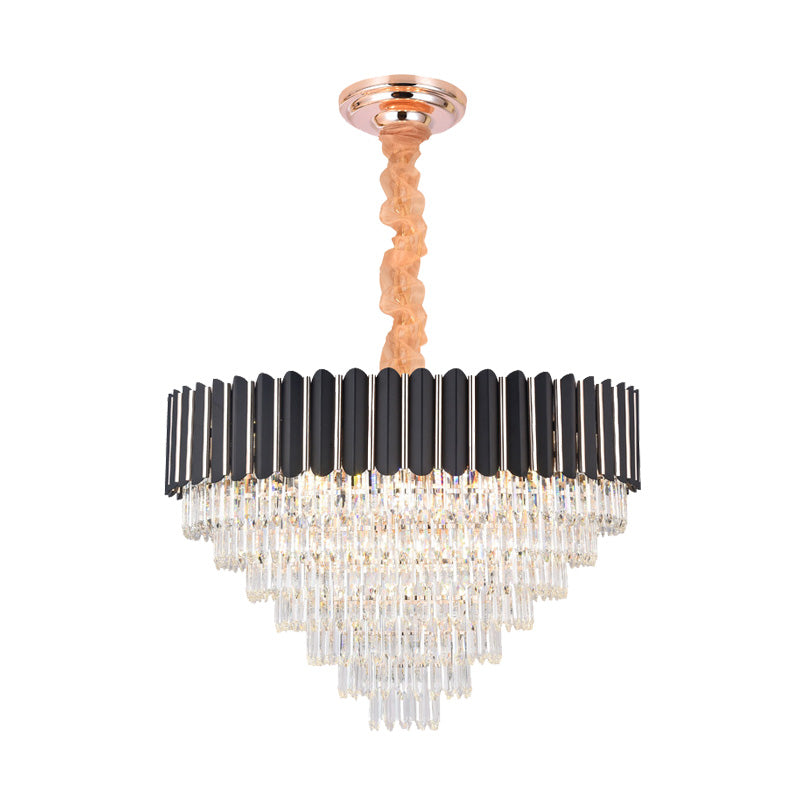 Layered Chandelier Lighting Fixture Minimalist Crystal 22 Lights Black Hanging Pendant Light - Rebooters