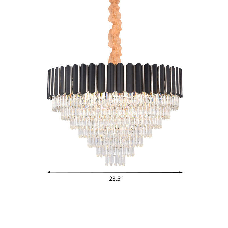 Layered Chandelier Lighting Fixture Minimalist Crystal 22 Lights Black Hanging Pendant Light - Rebooters