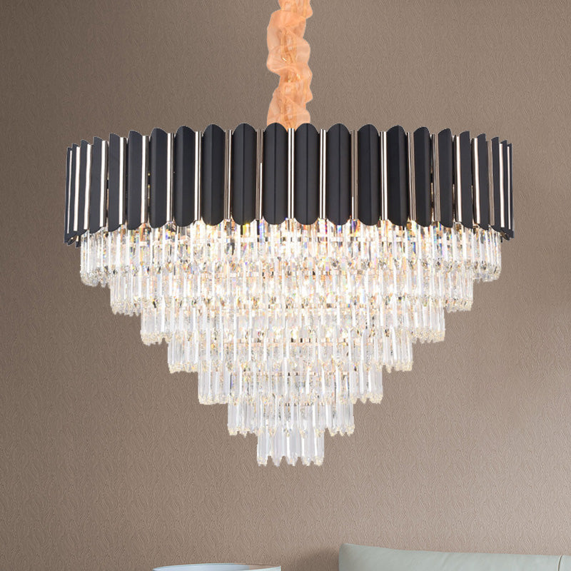 Layered Chandelier Lighting Fixture Minimalist Crystal 22 Lights Black Hanging Pendant Light - Rebooters