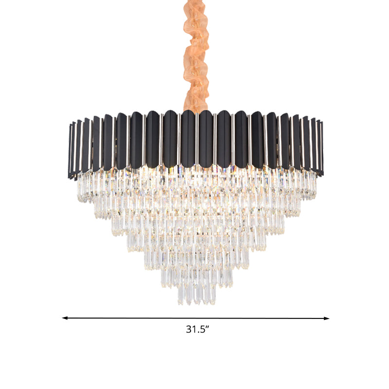 Layered Chandelier Lighting Fixture Minimalist Crystal 22 Lights Black Hanging Pendant Light - Rebooters