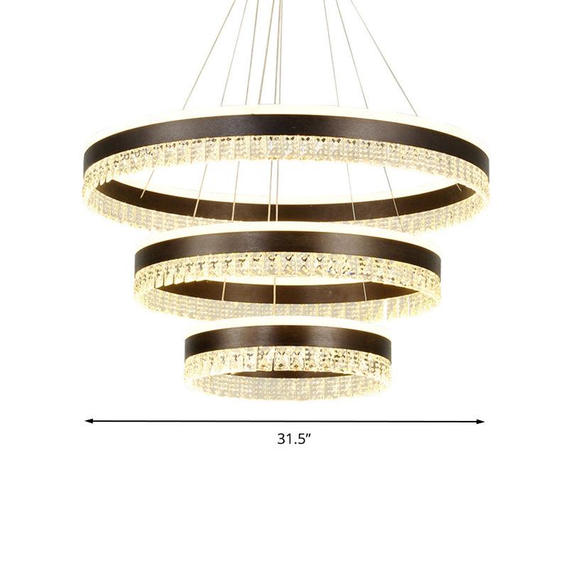 Black 3 Tiers Pendant Lighting Contemporary Crystal Block LED Ceiling Chandelier - Rebooters