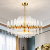 Round Ridged Clear Crystal Pendant Ceiling Light Gold Chandelier Lamp - Rebooters
