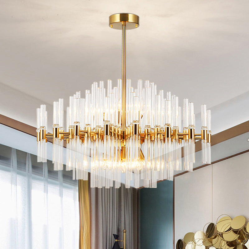 Round Ridged Clear Crystal Pendant Ceiling Light Gold Chandelier Lamp - Rebooters