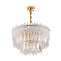 3 Tiers Clear Crystal Rod Pendant Chandelier Modernism 12 Lights Gold - Rebooters