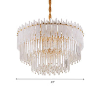 3 Tiers Clear Crystal Rod Pendant Chandelier Modernism 12 Lights Gold - Rebooters