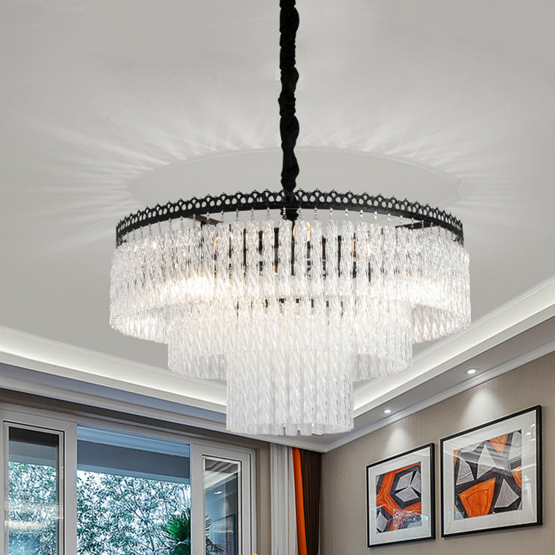 2/3 Tiers Chandelier Light Fixture Modern Swirl Crystal Rod - Rebooters