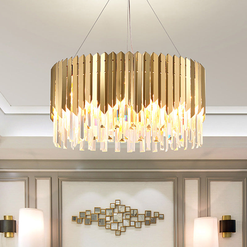 Tri-Sided Crystal Rod Drum Hanging Light Postmodern Chandelier - Rebooters