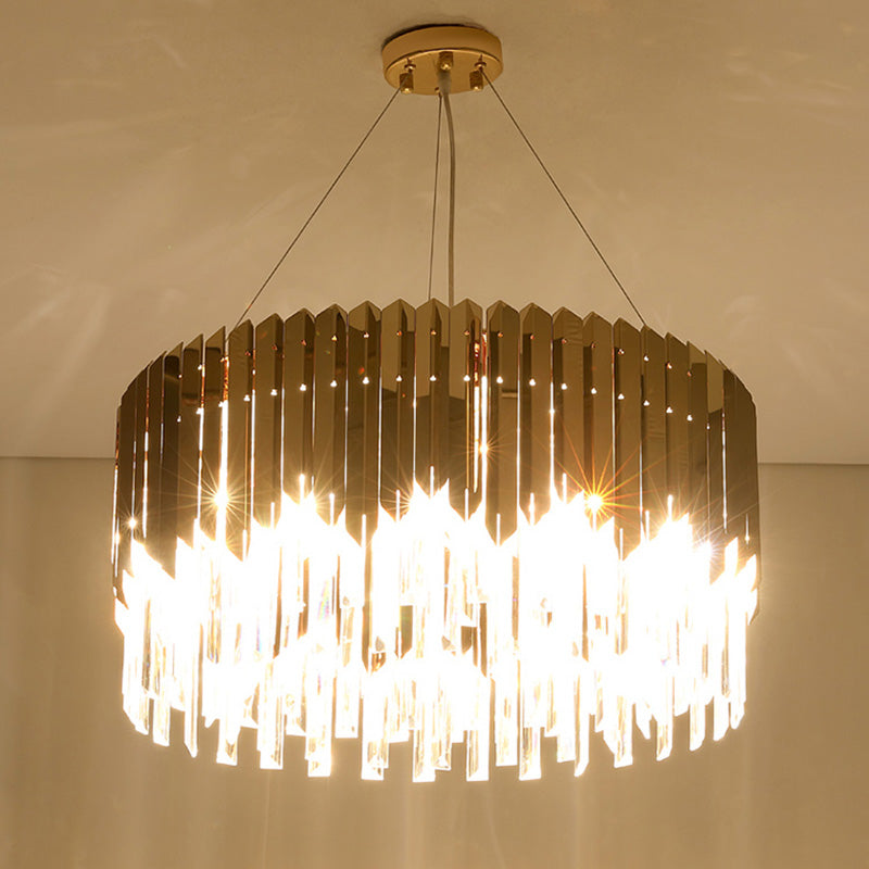 Tri-Sided Crystal Rod Drum Hanging Light Postmodern Chandelier - Rebooters