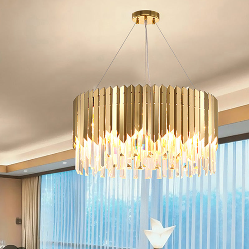 Tri-Sided Crystal Rod Drum Hanging Light Postmodern Chandelier - Rebooters