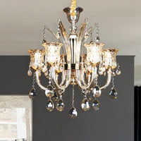 Bell Living Room Chandelier Lamp Traditional Crystal Drop 8 Lights Chrome - Rebooters