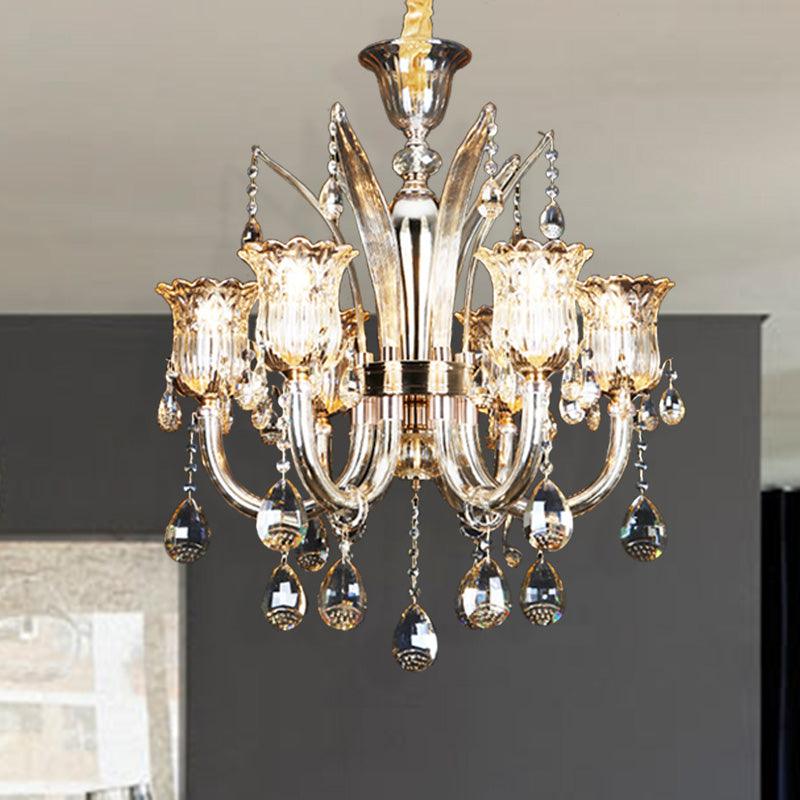 Bell Living Room Chandelier Lamp Traditional Crystal Drop 8 Lights Chrome - Rebooters