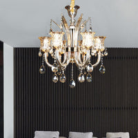 Bell Living Room Chandelier Lamp Traditional Crystal Drop 8 Lights Chrome - Rebooters