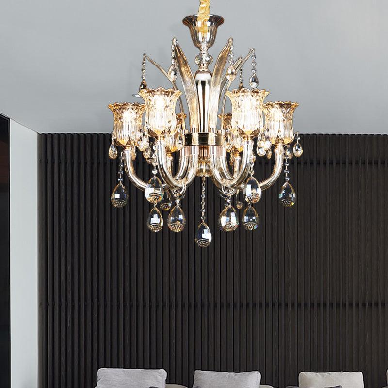 Bell Living Room Chandelier Lamp Traditional Crystal Drop 8 Lights Chrome - Rebooters