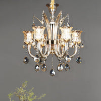 Bell Living Room Chandelier Lamp Traditional Crystal Drop 8 Lights Chrome - Rebooters