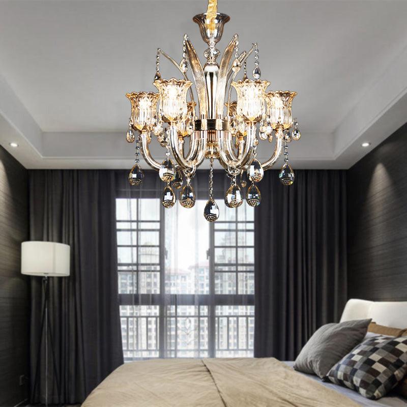 Bell Living Room Chandelier Lamp Traditional Crystal Drop 8 Lights Chrome - Rebooters