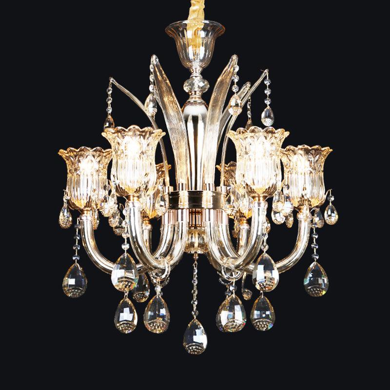 Bell Living Room Chandelier Lamp Traditional Crystal Drop 8 Lights Chrome - Rebooters